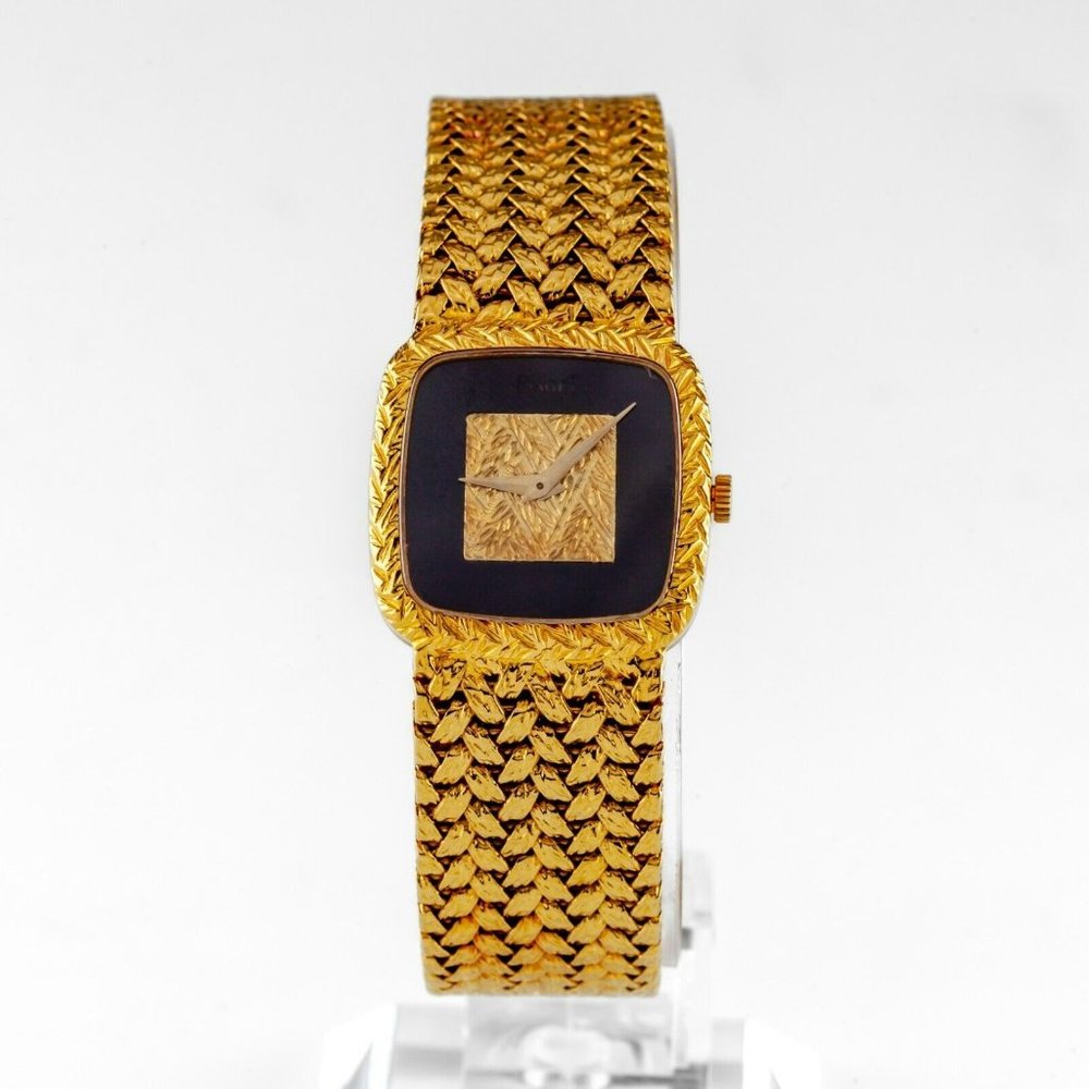 Piaget Ladies 18k Gold Wristwatch, Onyx Dial, 18 Jewel, Certificate, Ref. 9902D2
